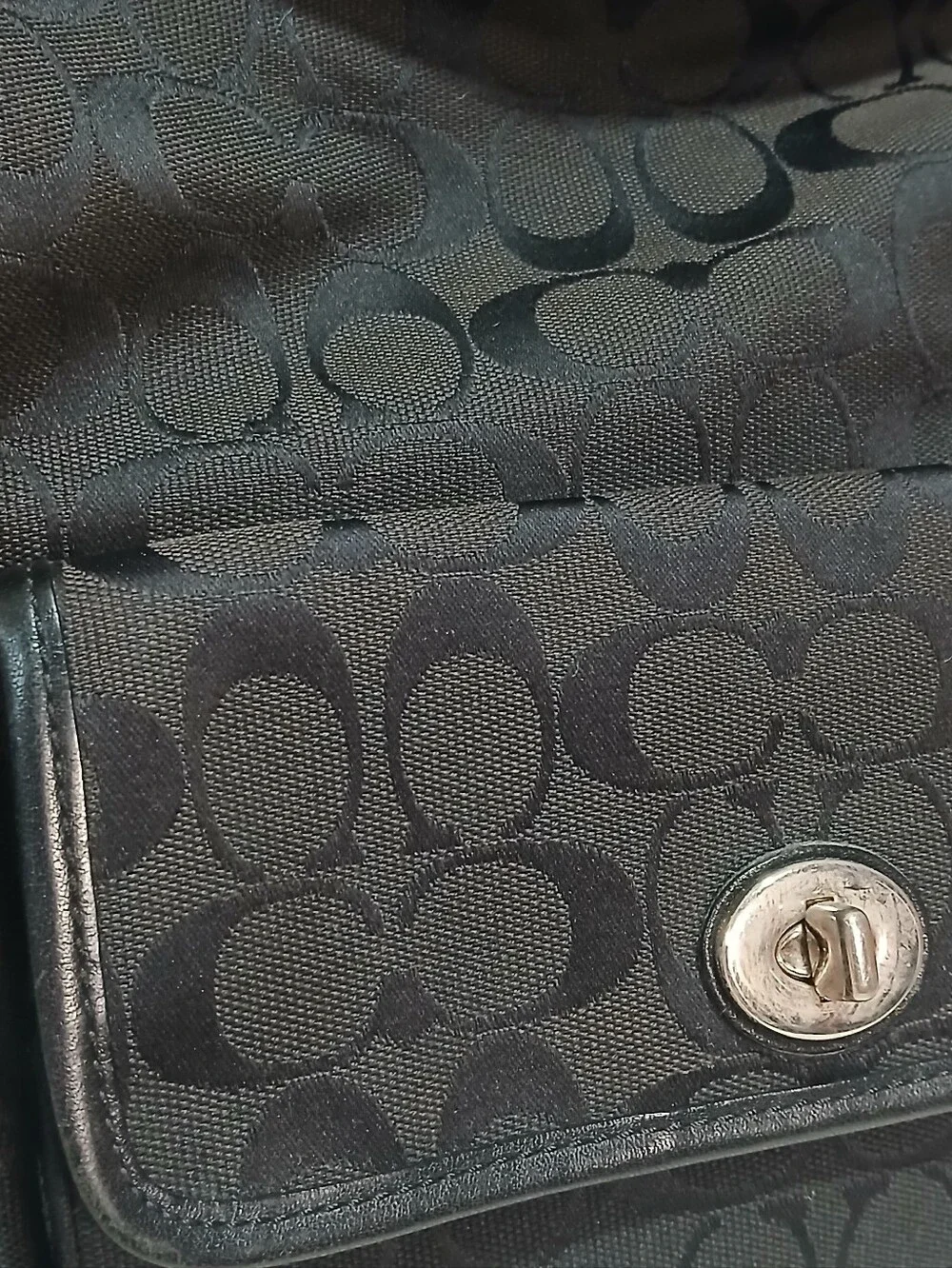Coach Black Signature Canvas Shoulder Bag with Front Turnlock Pocket